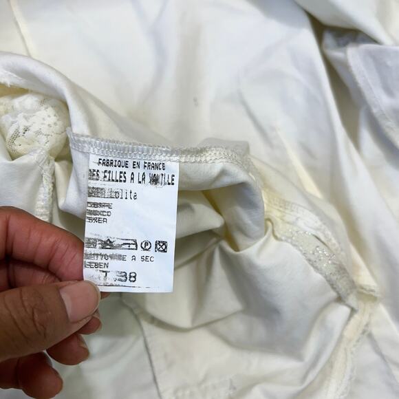 VTG Des Filles à la Vanille Paris Wrap Lace Top Blue Green Floral Sheer Y2K Boho - Picture 12 of 13